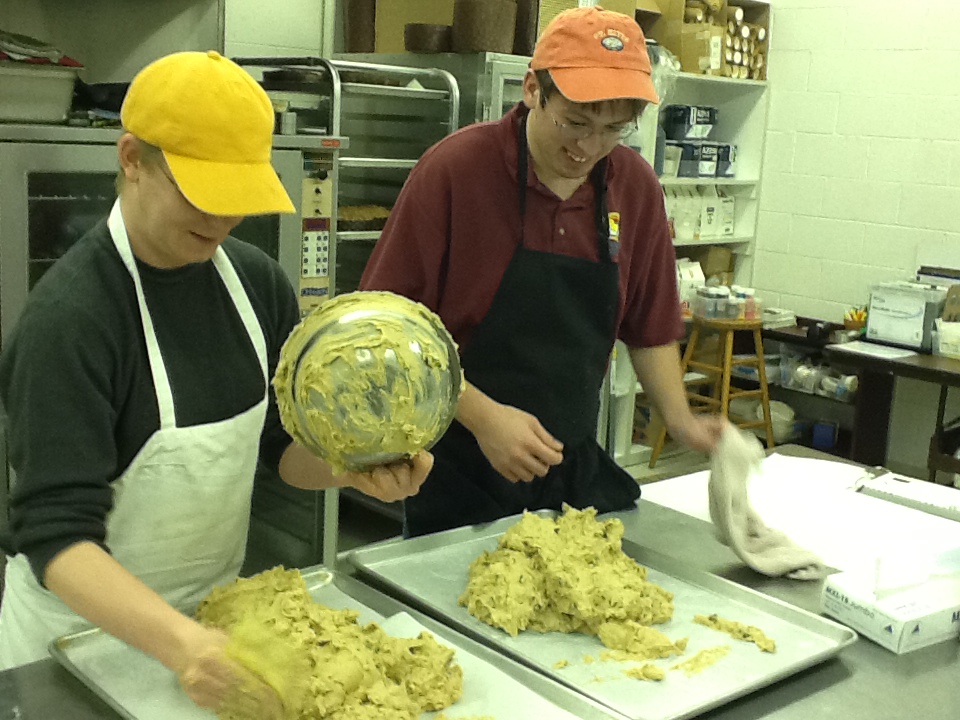 Sunflower students preparing mandel bread dough