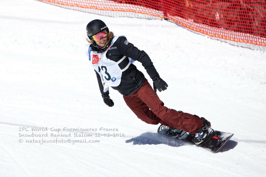 Amy Purdy competing at the 2016 IPC Snowboarding World Cup in Formigueres, France. (photo credit: Natasja Vos)