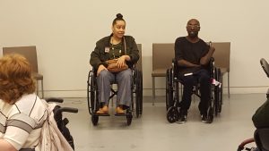 Keith Jones and Heather Watkins discuss the needs of people with disabilities when it comes to fashion. Photo Credit: Malia Lazu
